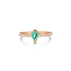 Bague de fiançailles en or rose, tourmaline menthe et diamant