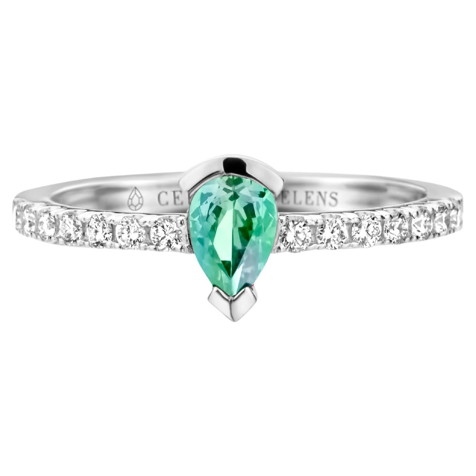 Mint Tourmaline Diamond White Gold Engagement Ring For Sale