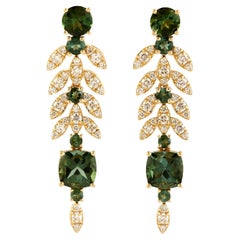 Mint Tourmaline Drop Earrings With Diamond In 18k Yellow Gold