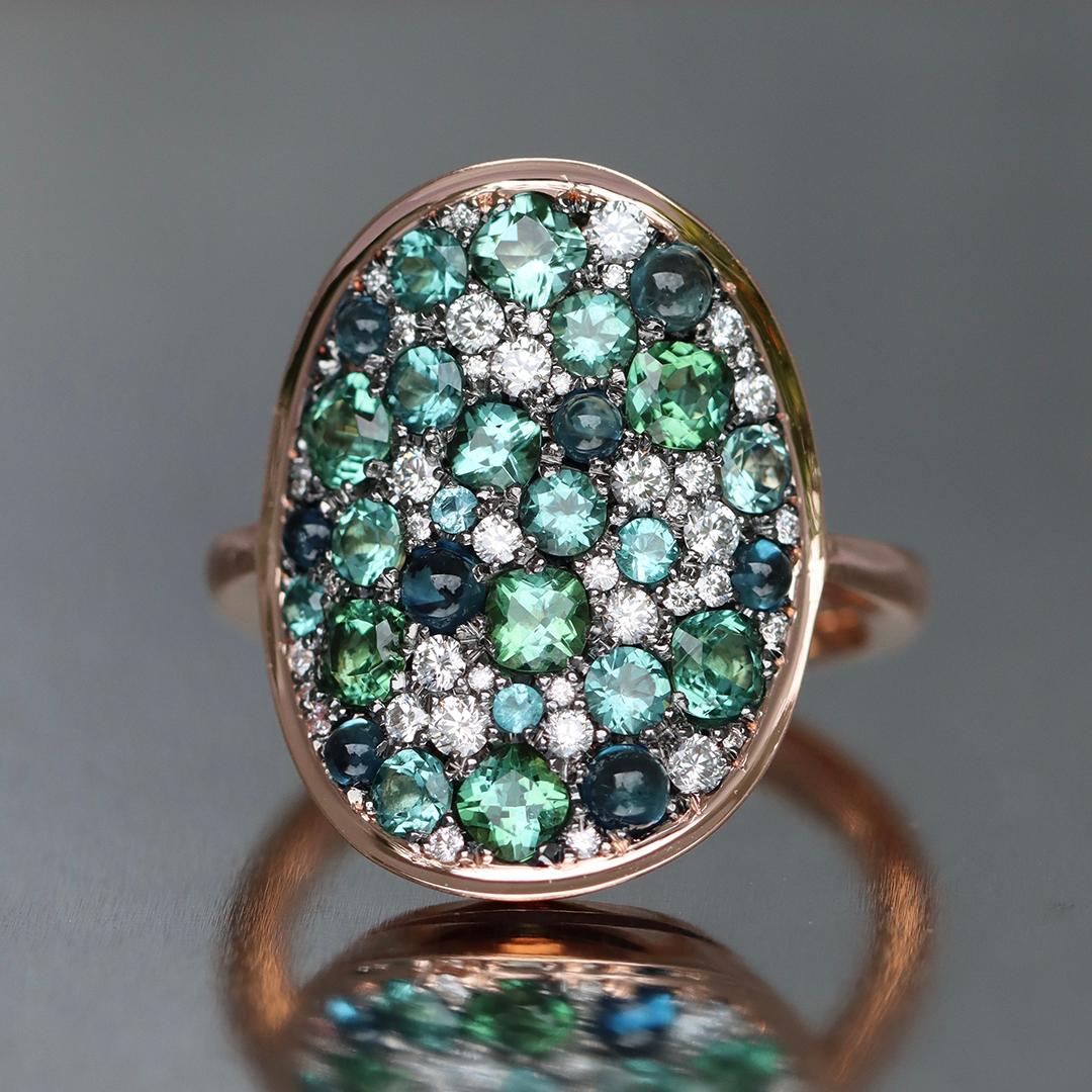 Mint Tourmaline Paraiba Tourmaline Cabochon Diamond Pave Ring 4