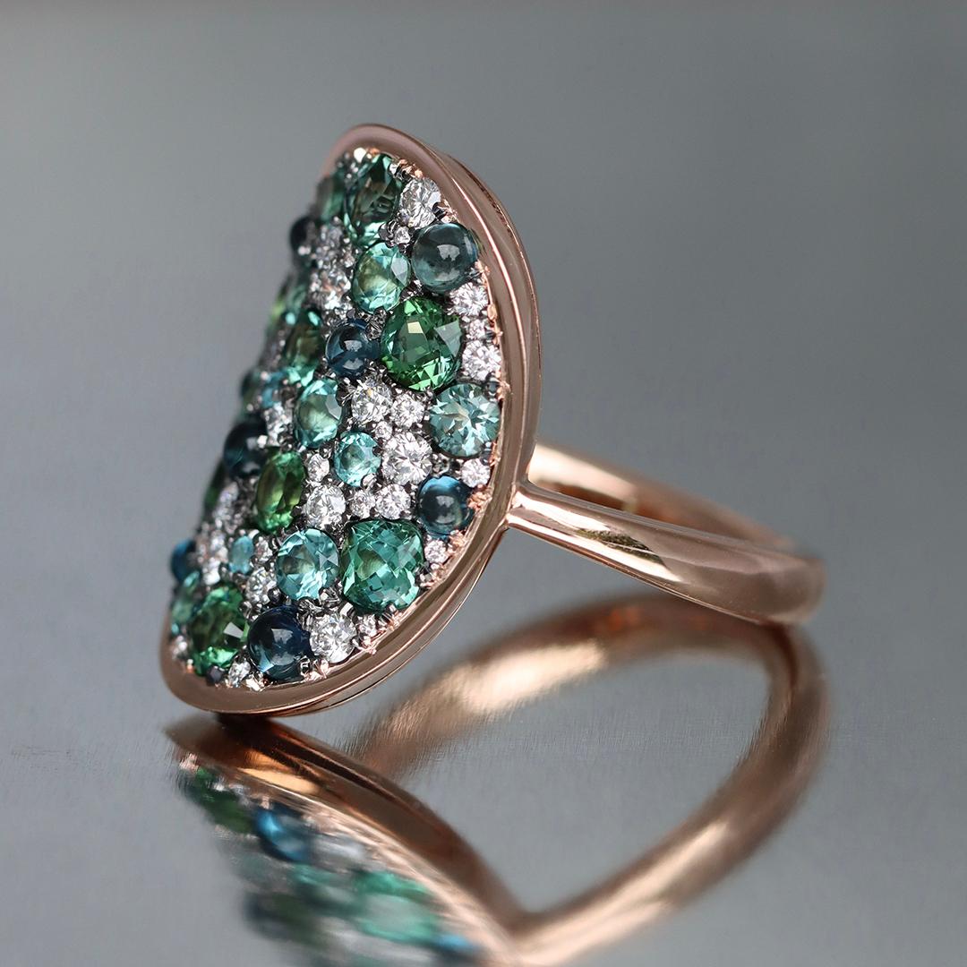 Mint Tourmaline Paraiba Tourmaline Cabochon Diamond Pave Ring 5