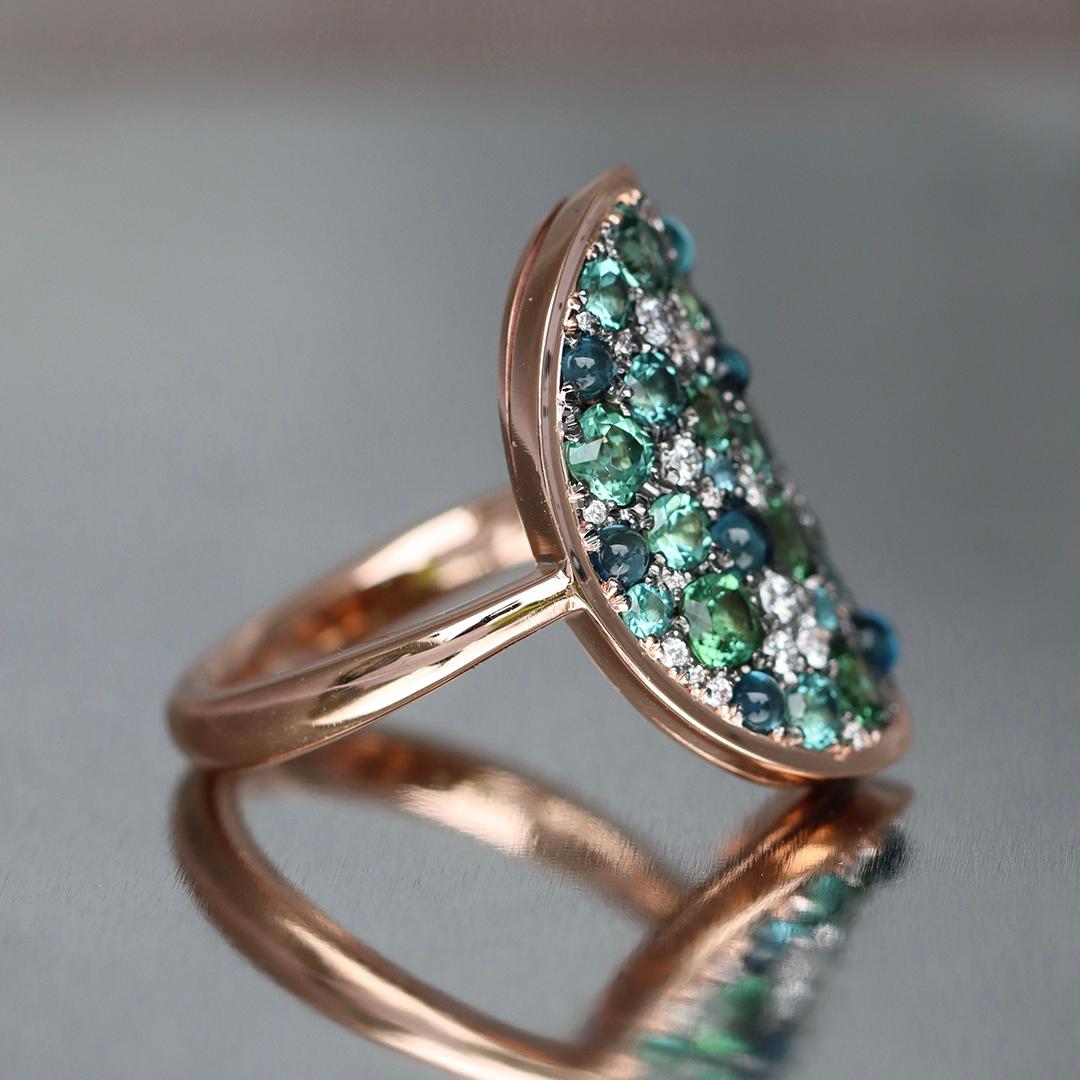 Mint Tourmaline Paraiba Tourmaline Cabochon Diamond Pave Ring 6