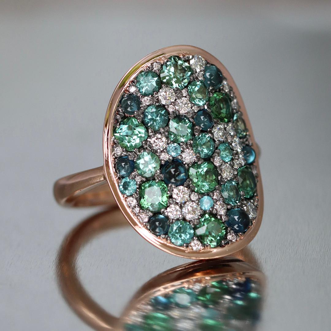 Mint Tourmaline Paraiba Tourmaline Cabochon Diamond Pave Ring 7