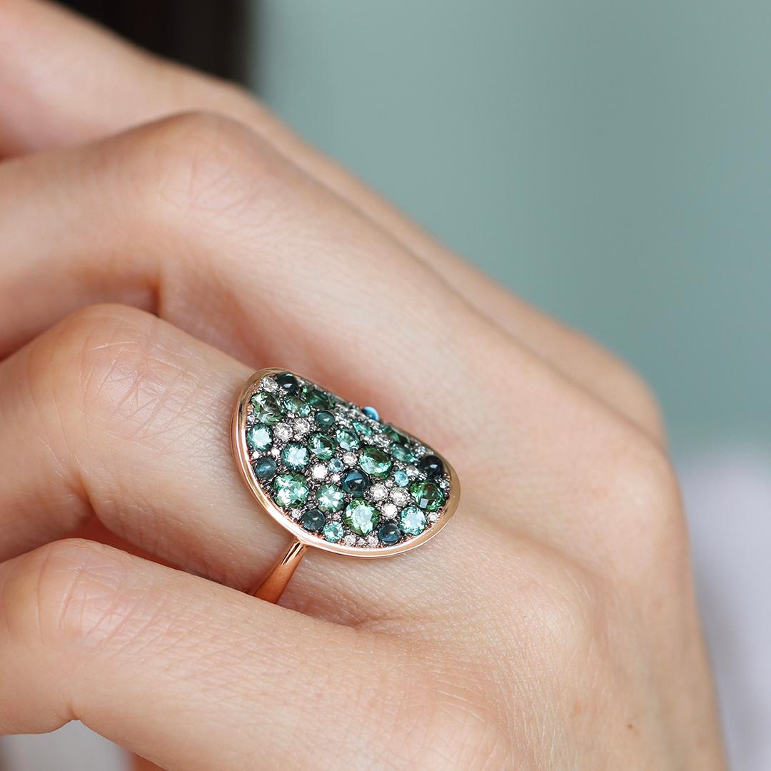 Mint Tourmaline Paraiba Tourmaline Cabochon Diamond Pave Ring 8