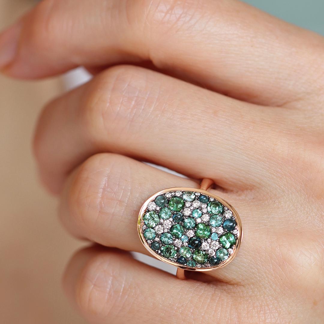 Mint Tourmaline Paraiba Tourmaline Cabochon Diamond Pave Ring 9