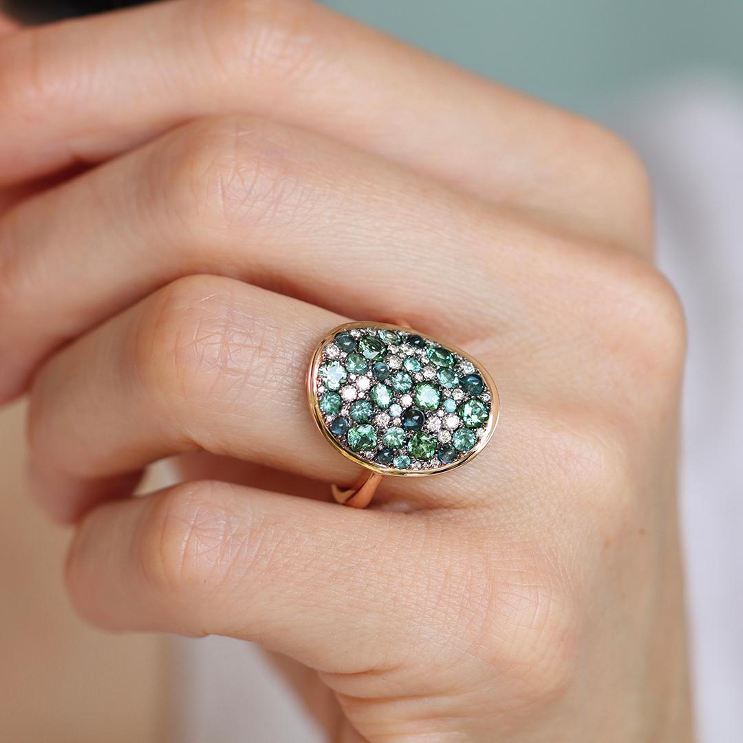 Mint Tourmaline Paraiba Tourmaline Cabochon Diamond Pave Ring 10