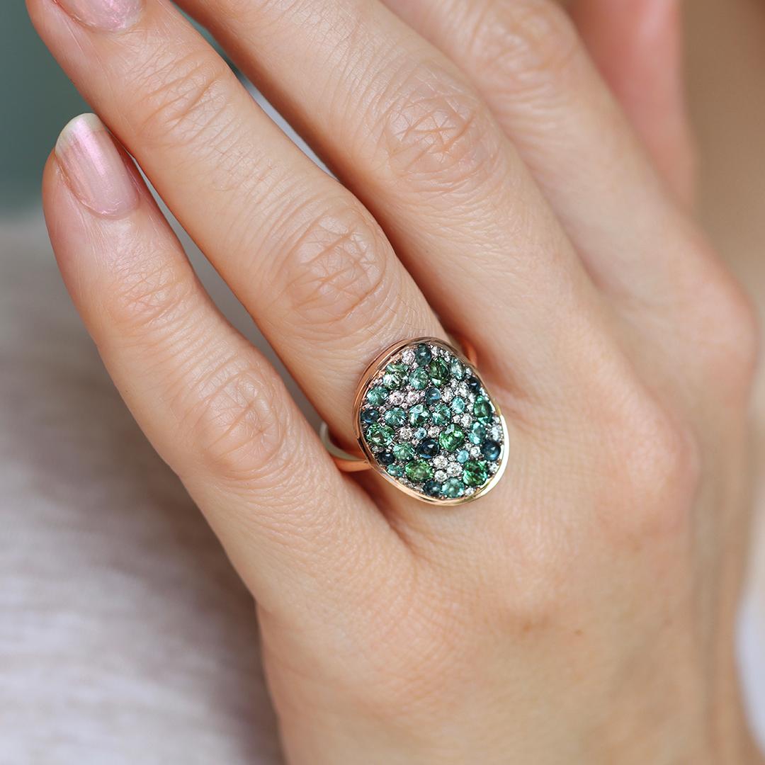Mint Tourmaline Paraiba Tourmaline Cabochon Diamond Pave Ring 11