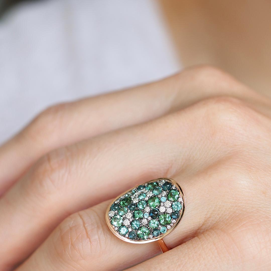 Mint Tourmaline Paraiba Tourmaline Cabochon Diamond Pave Ring 12