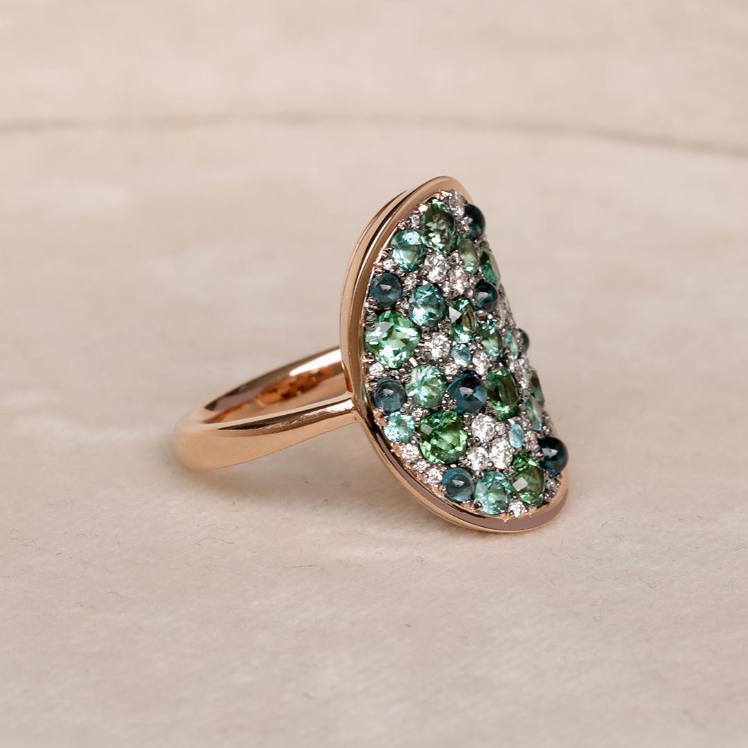 Artist Mint Tourmaline Paraiba Tourmaline Cabochon Diamond Pave Ring