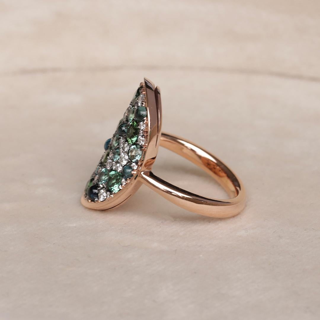 Women's Mint Tourmaline Paraiba Tourmaline Cabochon Diamond Pave Ring