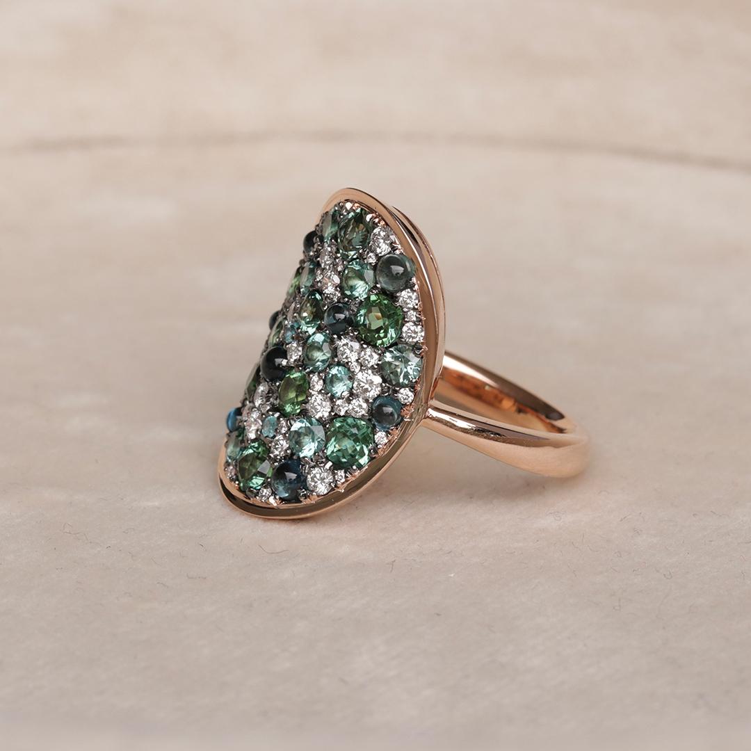 Mint Tourmaline Paraiba Tourmaline Cabochon Diamond Pave Ring 1