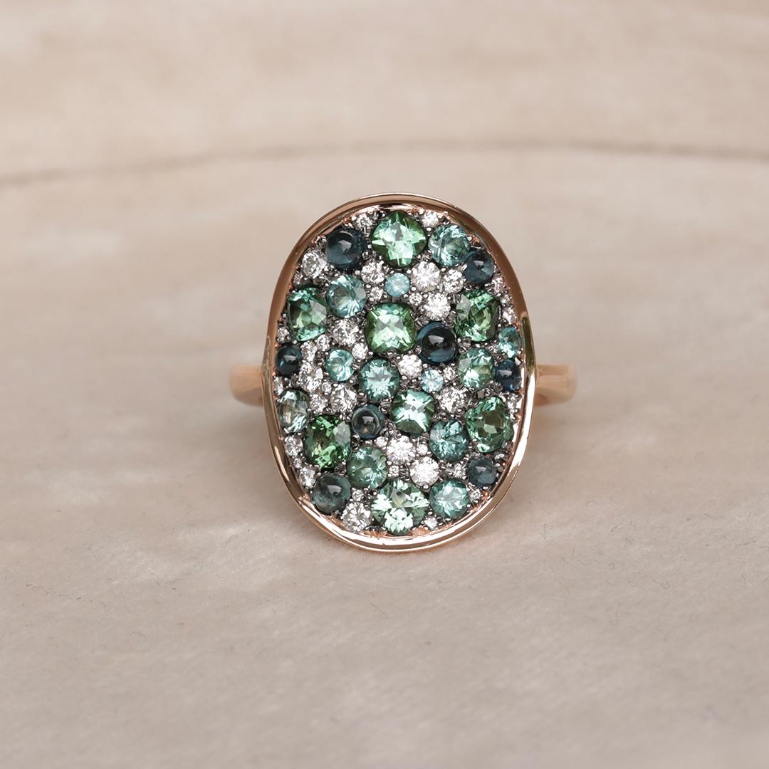 Mint Tourmaline Paraiba Tourmaline Cabochon Diamond Pave Ring 3