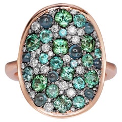 Mint Tourmaline Paraiba Tourmaline Cabochon Diamond Pave Ring
