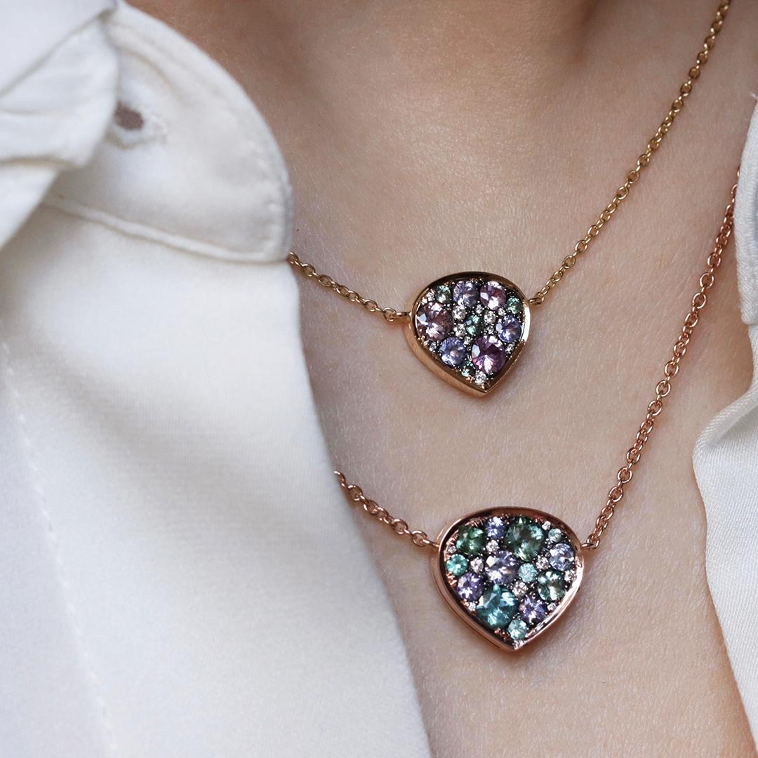 Collar Colgante Turmalina Menta Paraiba Turmalina Tanzanita Zafiro Pave en venta 7