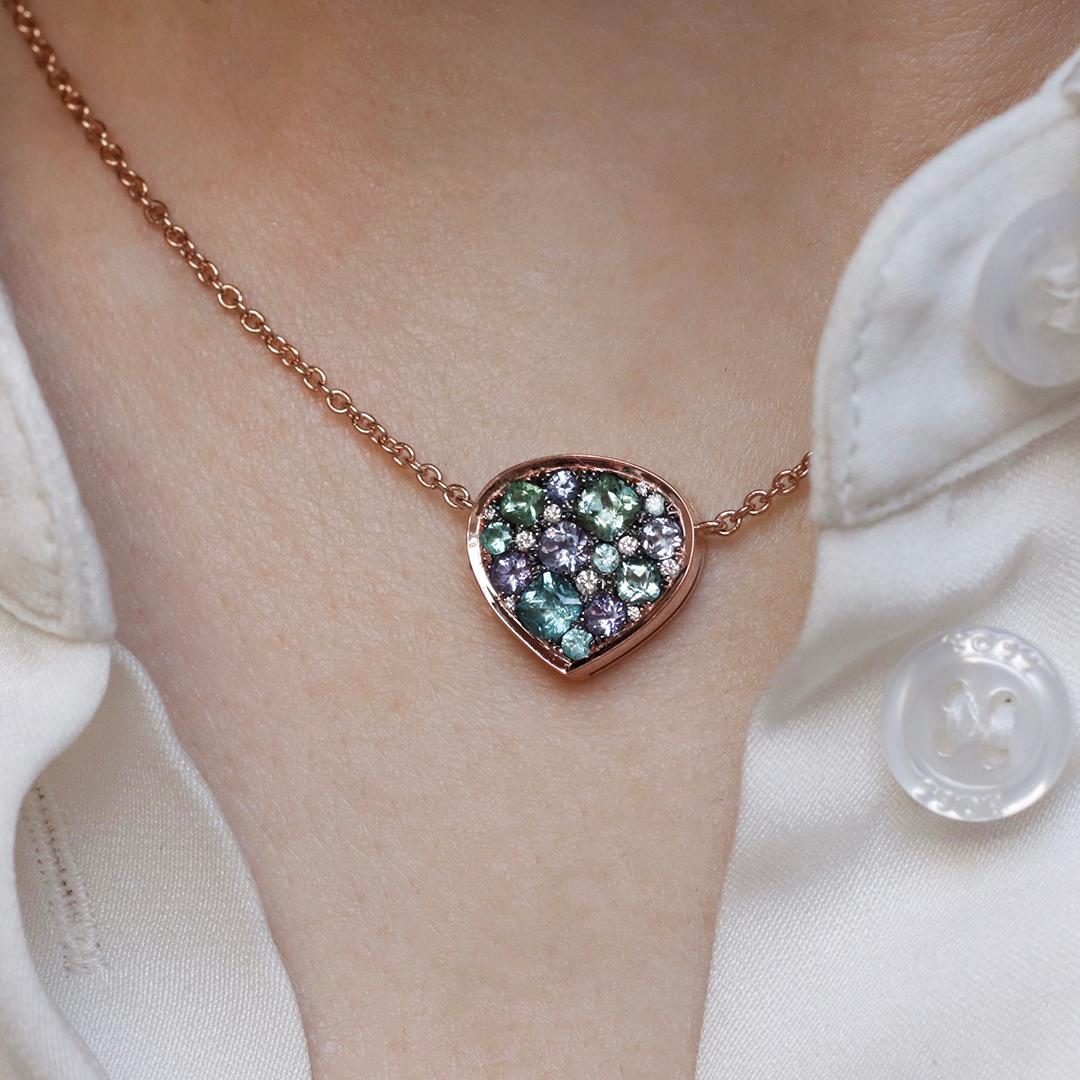 Collar Colgante Turmalina Menta Paraiba Turmalina Tanzanita Zafiro Pave Artista en venta