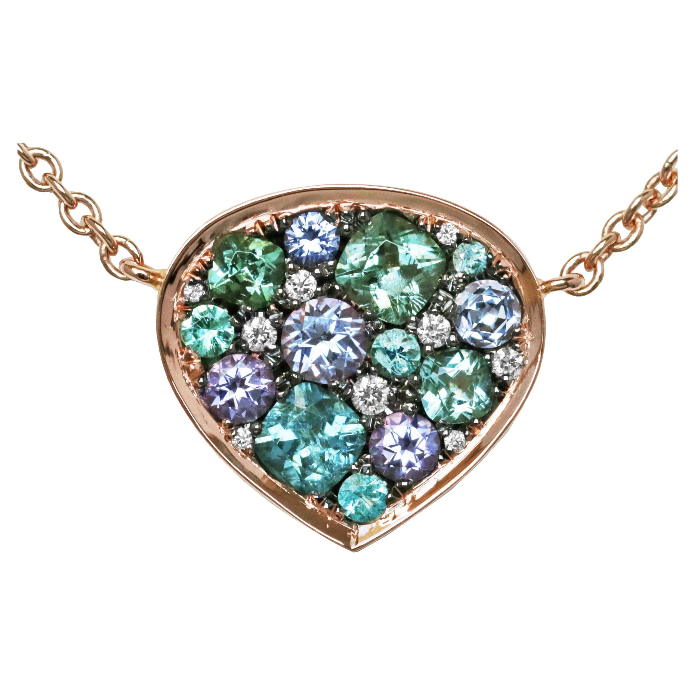 Mint Tourmaline Paraiba Tourmaline Tanzanite Sapphire Pave Pendant Necklace