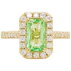 2 Carats Mint Green Tourmaline and Diamond Halo Ring 14 Karat Yellow Gold