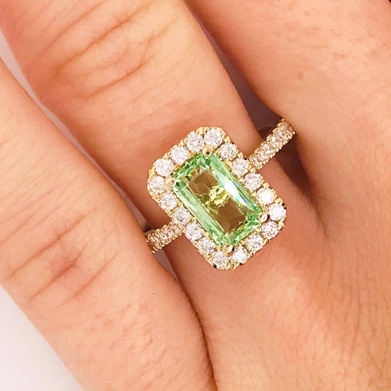 Women's Mint Tsavorite Garnet and Diamond Halo Engagement Ring 2 Carat 14 Karat Gold For Sale