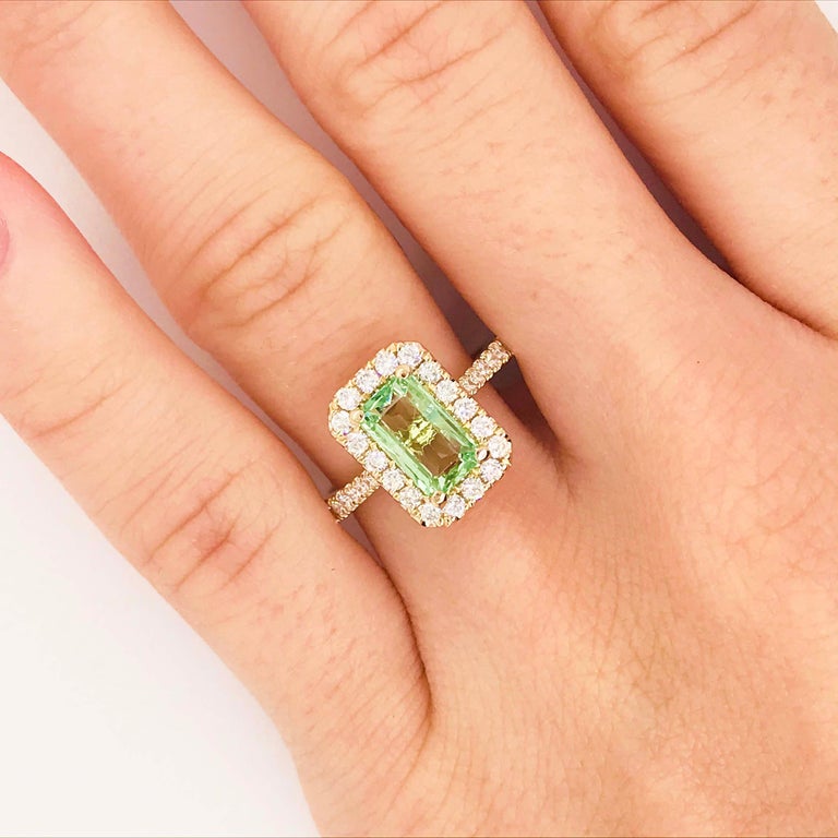 Mint Tsavorite Garnet and Diamond Halo Engagement Ring 2 Carat 14 Karat Gold For Sale 1
