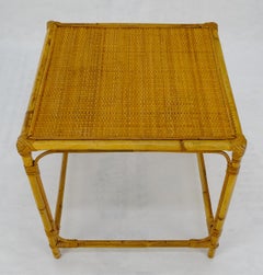 MINT Very Fine Mid Century 1970s Bamboo & Rattan 18" Square Side End Table Stand