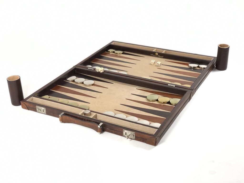 Hand-Crafted Mint Vintage 1970 Backgammon Rare Etienne Aigner Handmade Soft Leather Set