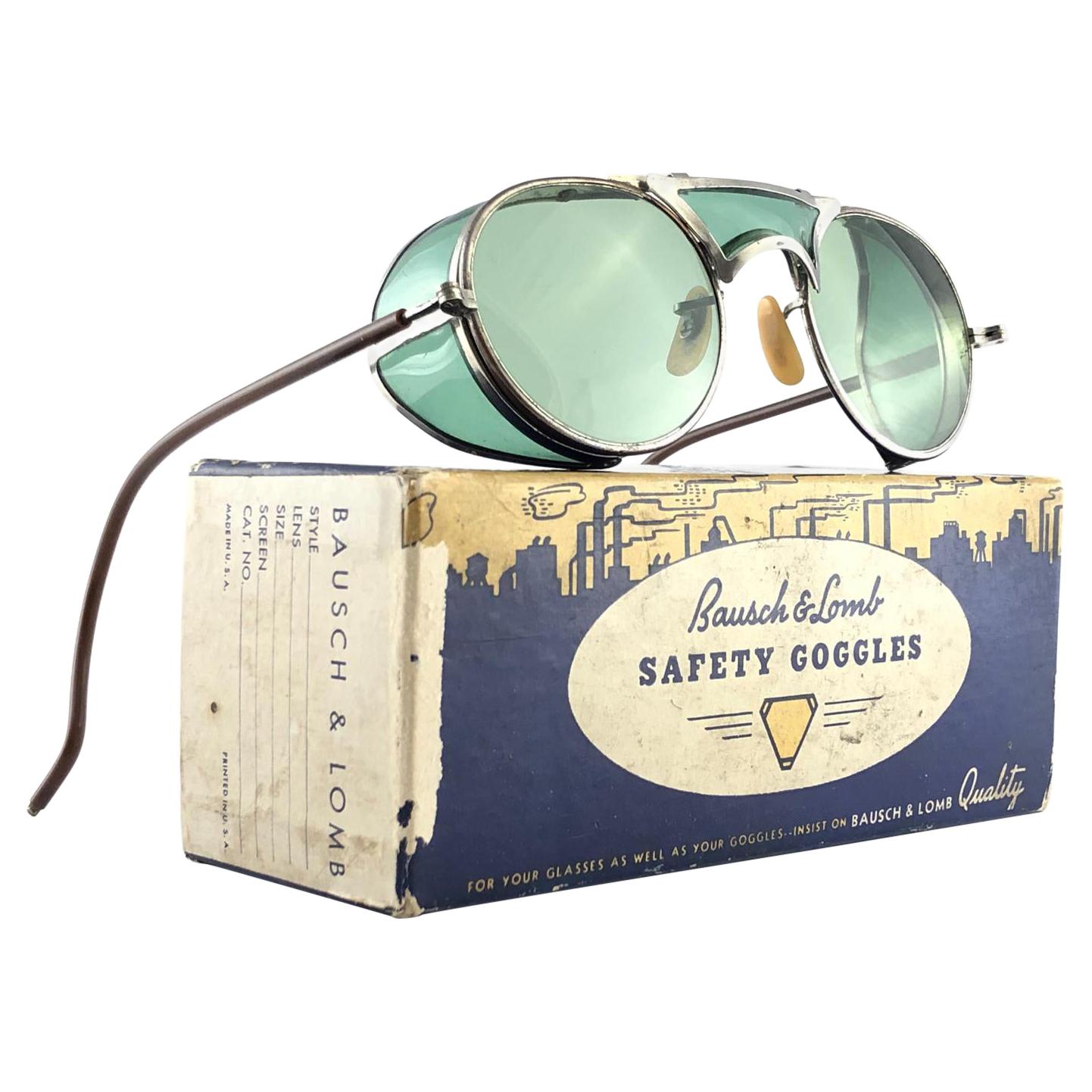 Mint Vintage Bausch & Lomb Goggles Green Steampunk 50s Collector Item Sunglasses For Sale