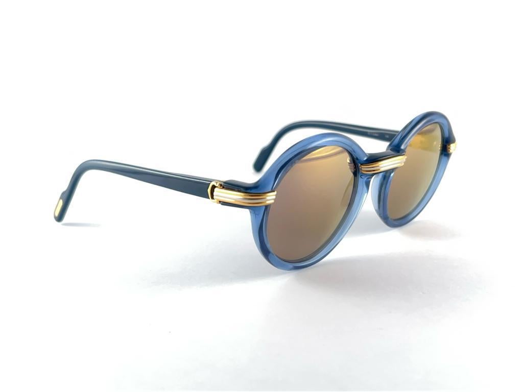 Mint Vintage Cartier Cabriolet Round Translucent Blue 49MM 18K Sunglasses France 6