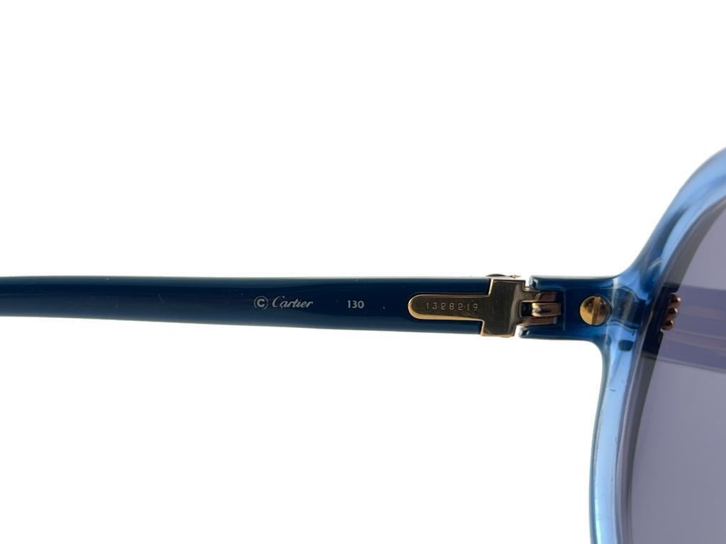 Mint Vintage Cartier Cabriolet Round Translucent Blue 49MM 18K Sunglasses France 7