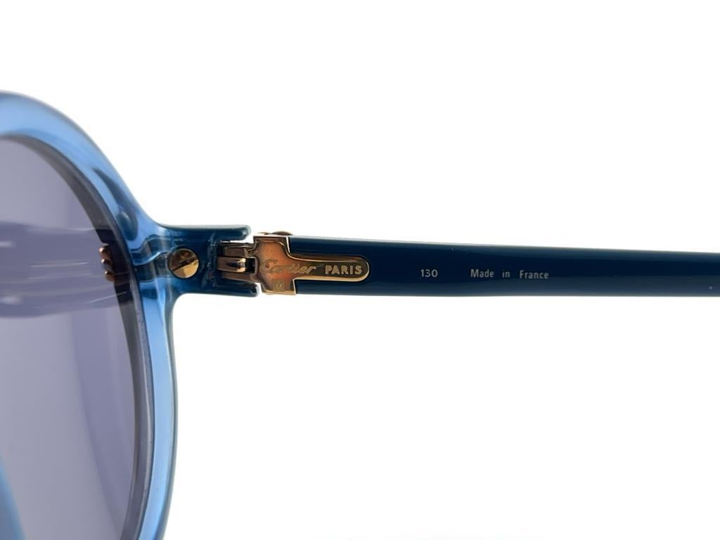 Mint Vintage Cartier Cabriolet Round Translucent Blue 49MM 18K Sunglasses France 9
