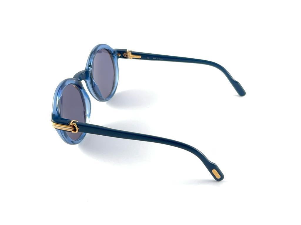 Mint Vintage Cartier Cabriolet Round Translucent Blue 49MM 18K Sunglasses France 9