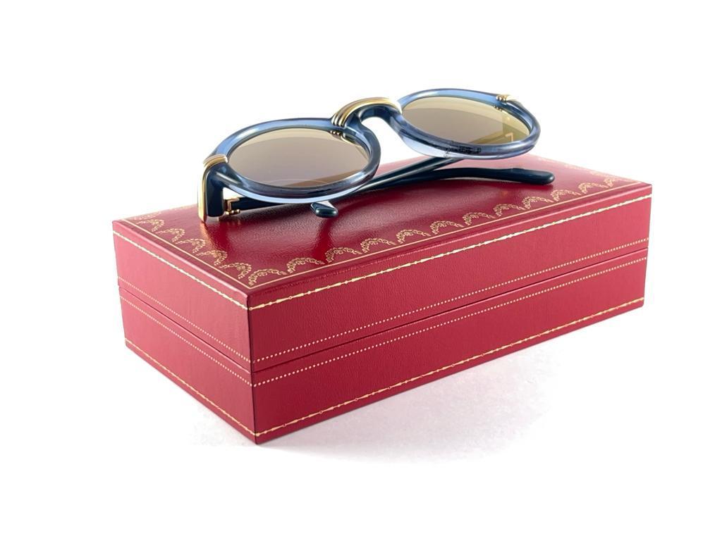 Mint Vintage Cartier Cabriolet Round Translucent Blue 49MM 18K Sunglasses France 12