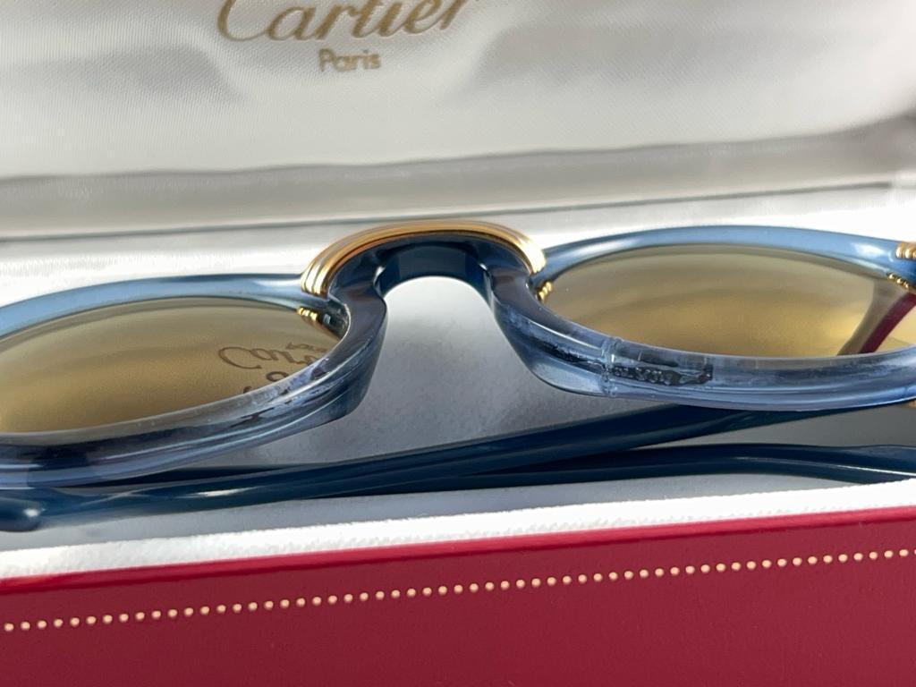  Mint Vintage Cartier Cabriolet Round Translucent Blue 49MM 18K Sunglasses France Unisexe 