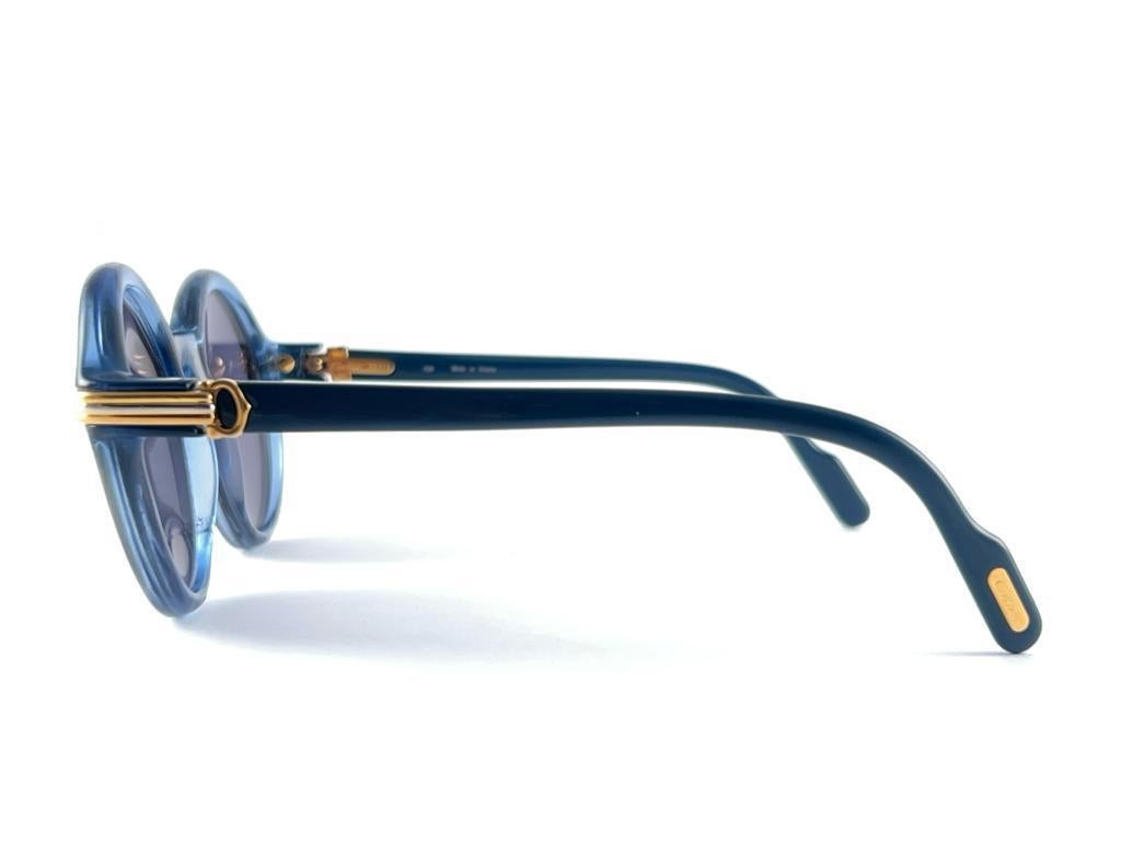 Mint Vintage Cartier Cabriolet Round Translucent Blue 49MM 18K Sunglasses France 1