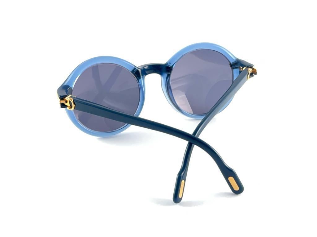 Mint Vintage Cartier Cabriolet Round Translucent Blue 49MM 18K Sunglasses France 2