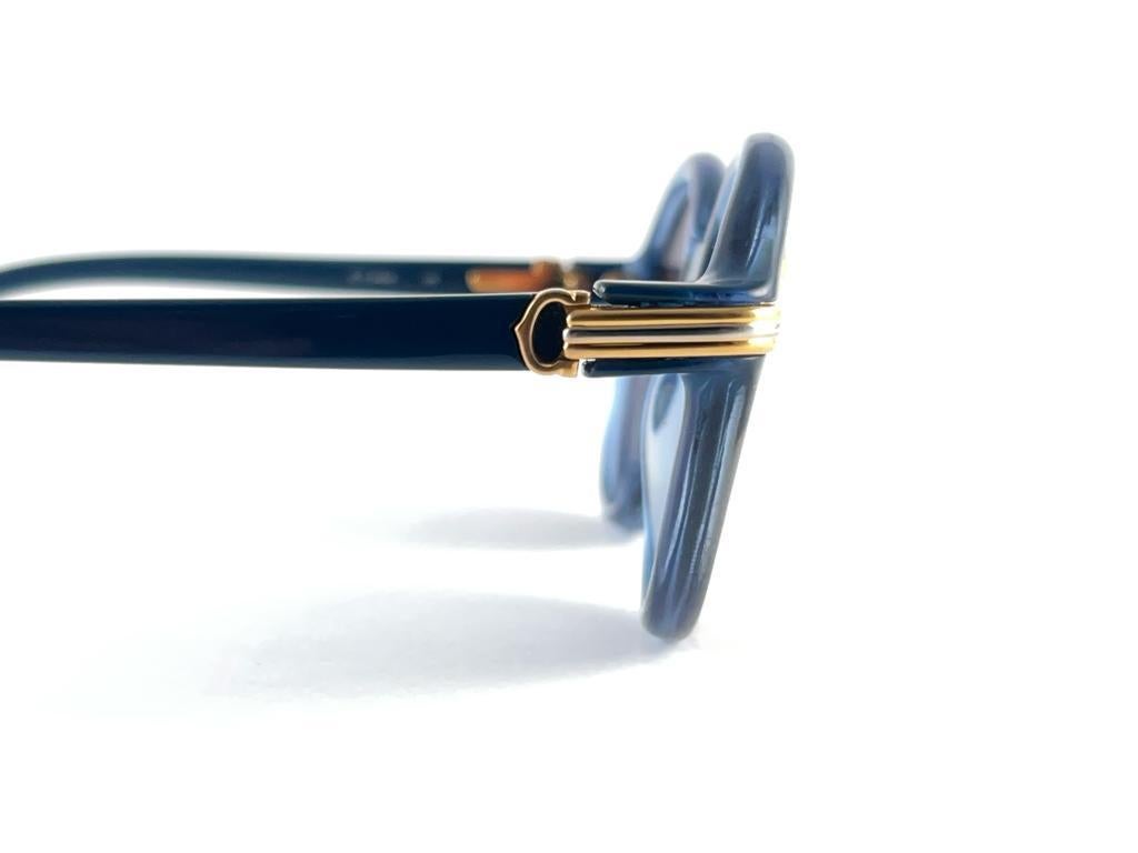 Mint Vintage Cartier Cabriolet Round Translucent Blue 49MM 18K Sunglasses France 4