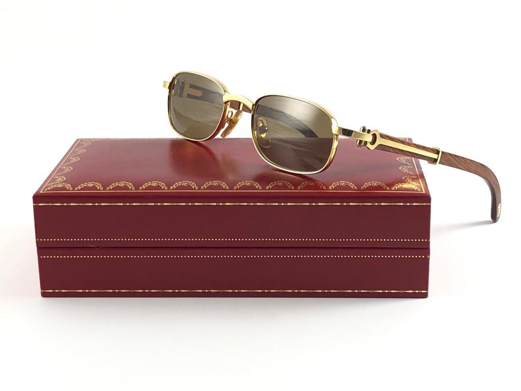 Mint Vintage Cartier Camarat Wood 49mm Platine Precious Wood Sunglasses  For Sale 6