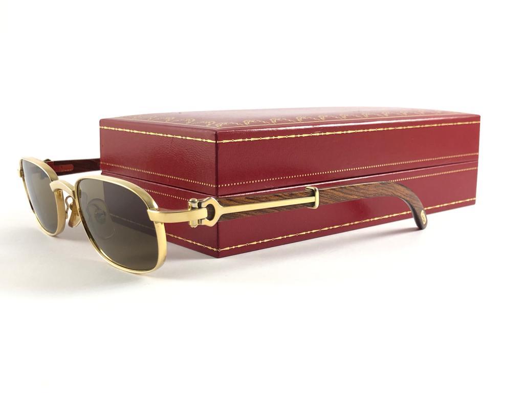 Mint Vintage Cartier Camarat Wood 49mm Platine Precious Wood Sunglasses  For Sale 11