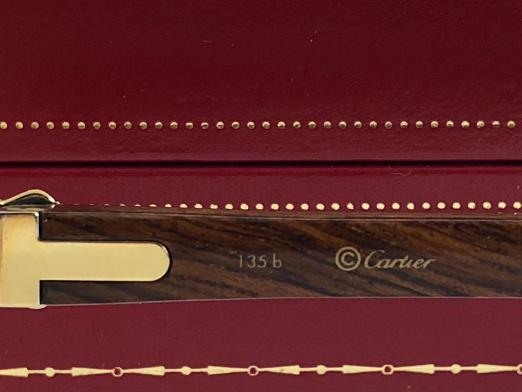 Lunettes de soleil vintage Cartier Camarat Wood 49mm Platine Precious Wood couleur menthe  en vente 3