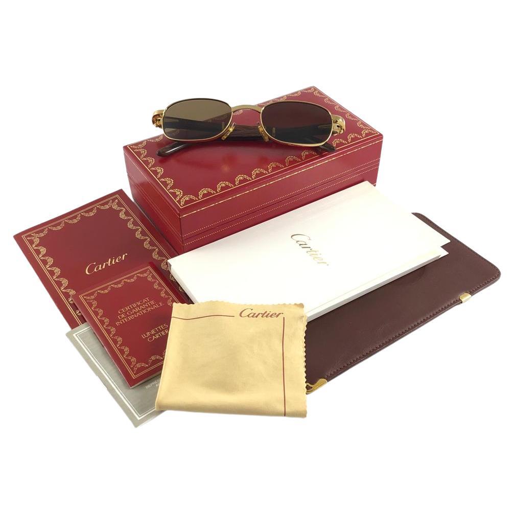 Mint Vintage Cartier Camarat Wood 49mm Platine Precious Wood Sunglasses 