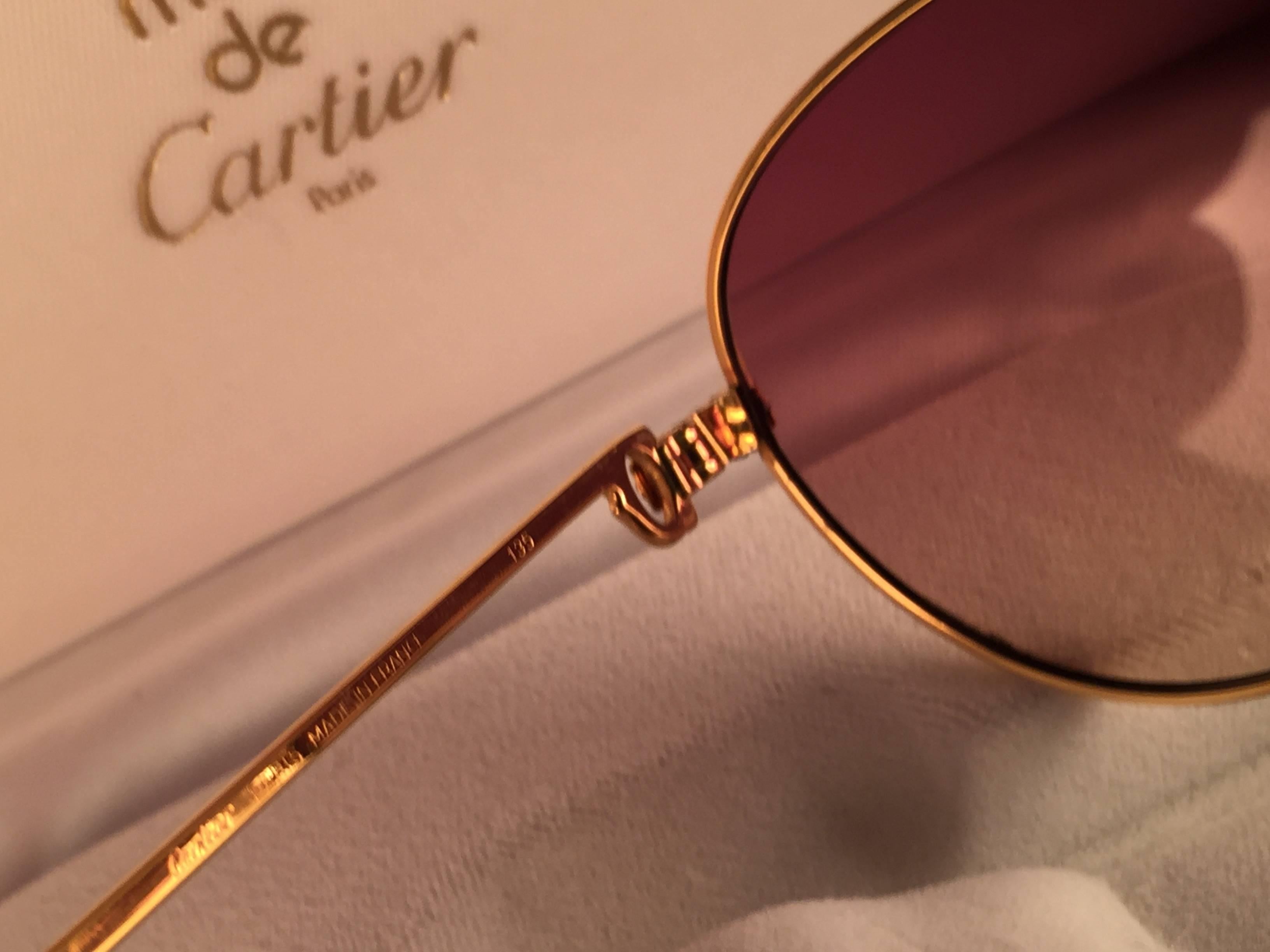 Mint Vintage Cartier Louis Sapphire 55mm Sunglasses Heavy Gold Plated 18k France 4