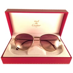 Mint Vintage Cartier Louis Sapphire 55mm Sunglasses Heavy Gold Plated 18k France