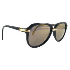 Mint Vintage Cartier Vitesse Black Gold 60mm Gold Plated Sunglasses France 