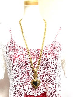 Chanel Vintage thick chain statement necklace with CC and large heart top, 1995