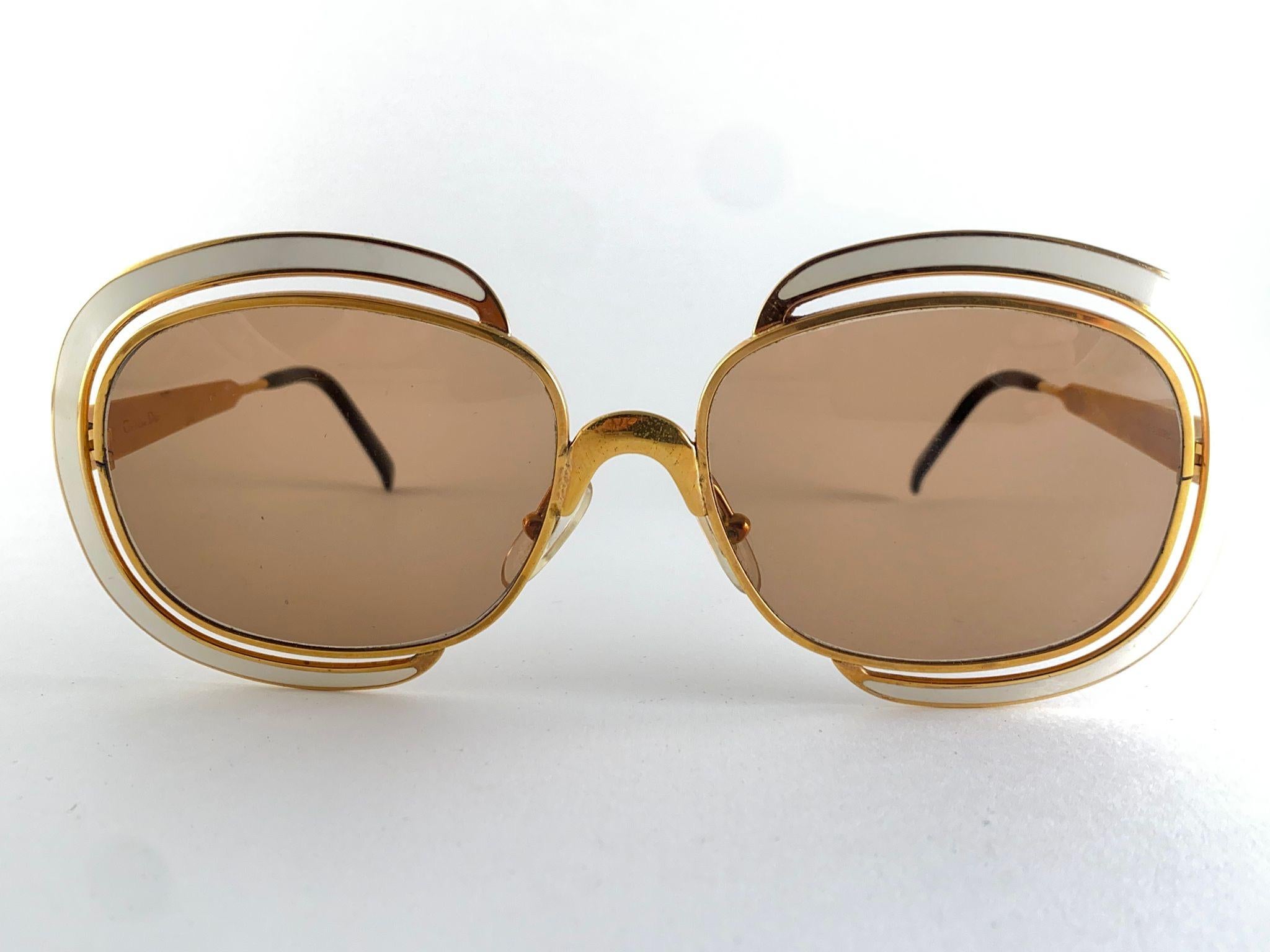 Brown Mint Vintage Christian Dior Gold & Beige Sunglasses Made in Austria For Sale