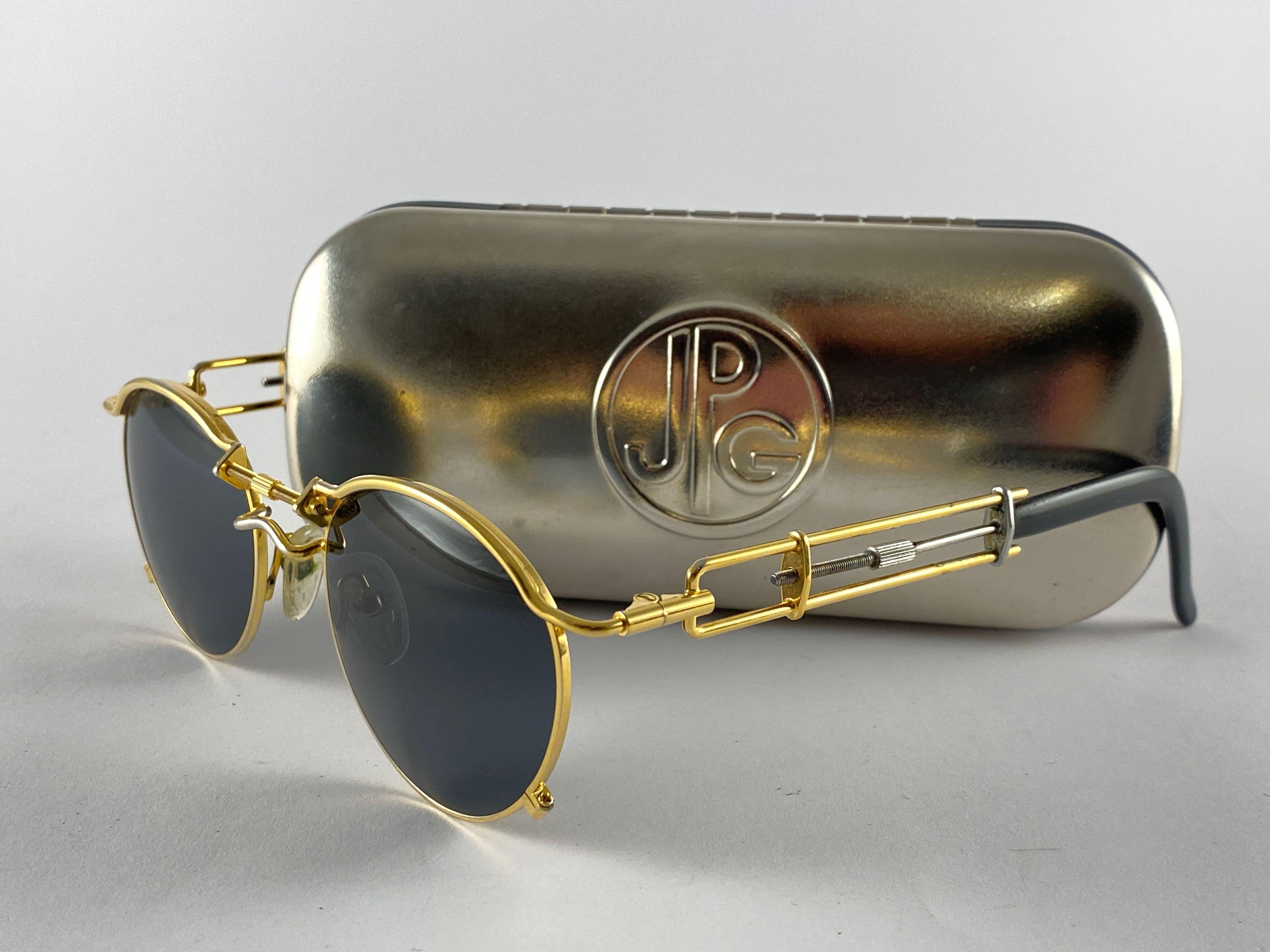 Mintfarbene Vintage Jean Paul Gaultier 56 0174 Gold & Silber 1990er Jahre Sonnenbrille Japan im Angebot 1