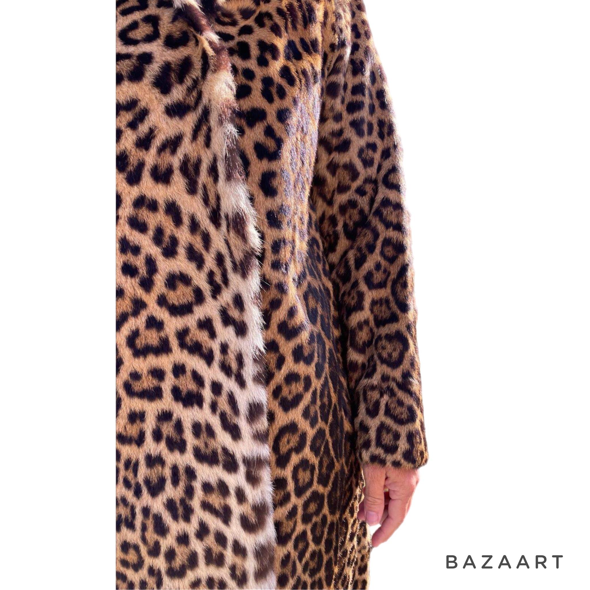 Mintfarbener Vintage Leopardenpelzmantel Größe 12 Damen im Angebot
