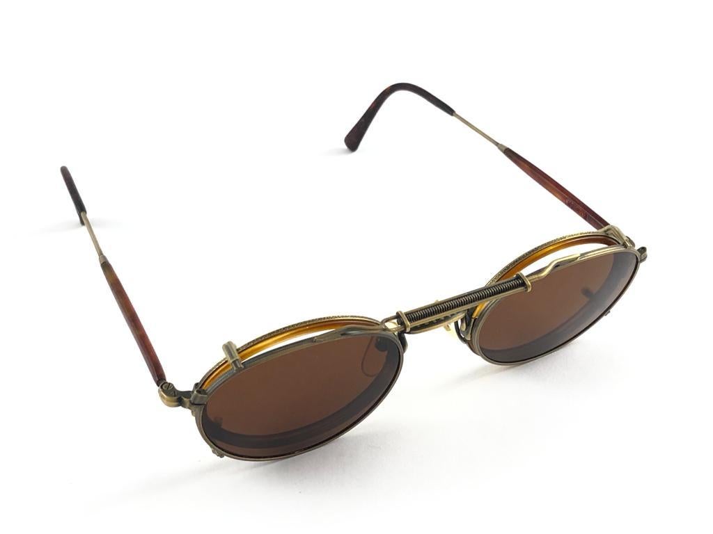 Women's or Men's Mint Vintage Matsuda Clip On Old Gold & Silver Sunglasses 1990's Made in Japan