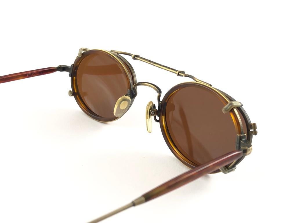 Mint Vintage Matsuda Clip On Old Gold & Silver Sunglasses 1990's Made in Japan For Sale 3