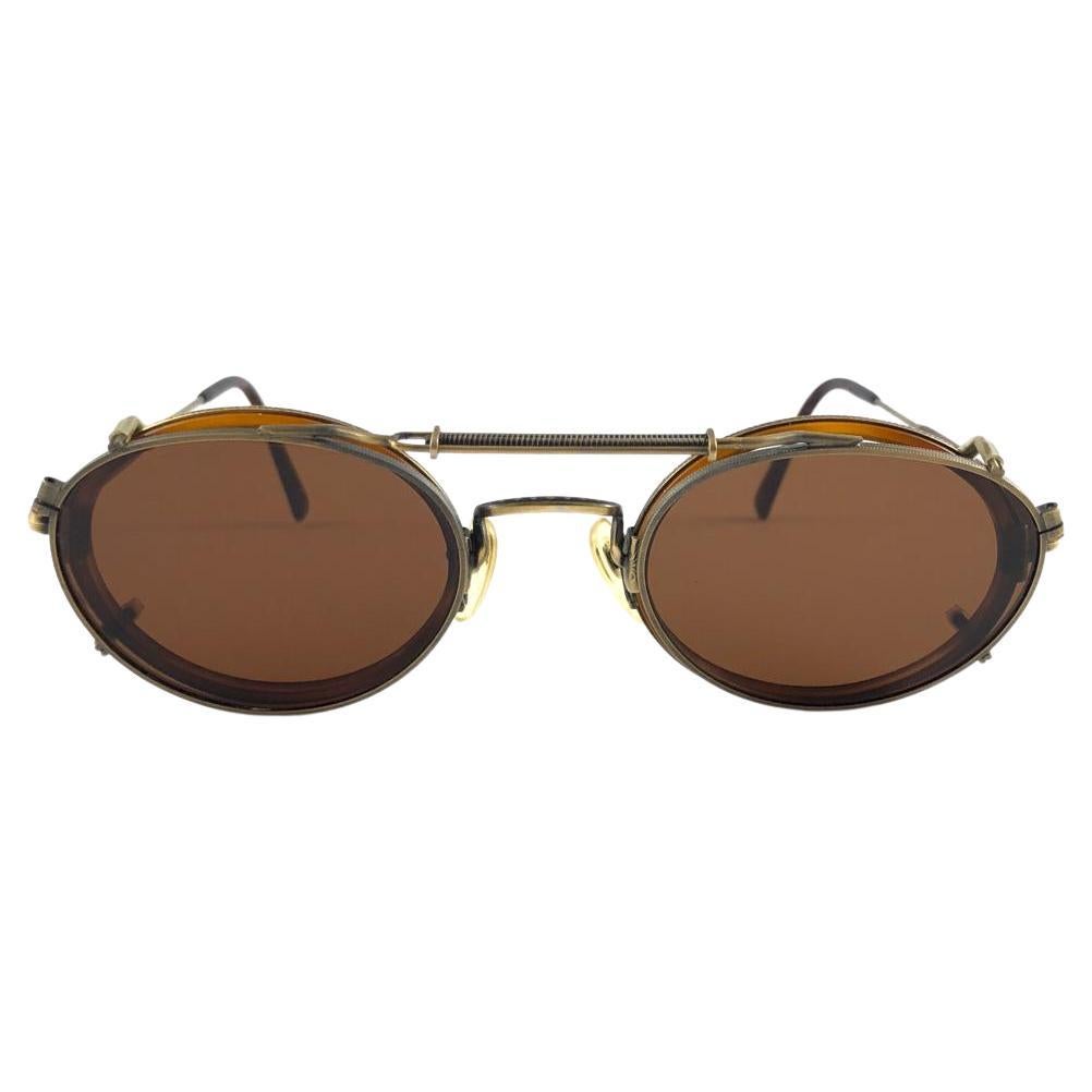 Mintfarbene Vintage Matsuda Vintage-Sonnenbrille mit Clip auf Altgold und Silber 1990er Jahre Hergestellt in Japan im Angebot