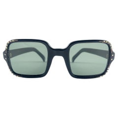 Mint Vintage Midcentury Black Square Grey Lenses Frame 60'S Sunglasses France